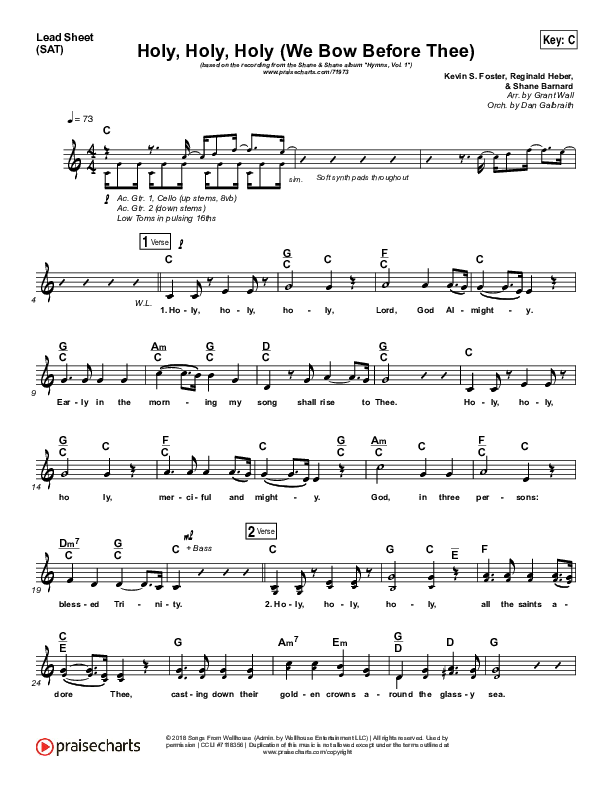 Holy Holy Holy (We Bow Before Thee) Lead Sheet (SAT) (Shane & Shane / The Worship Initiative)