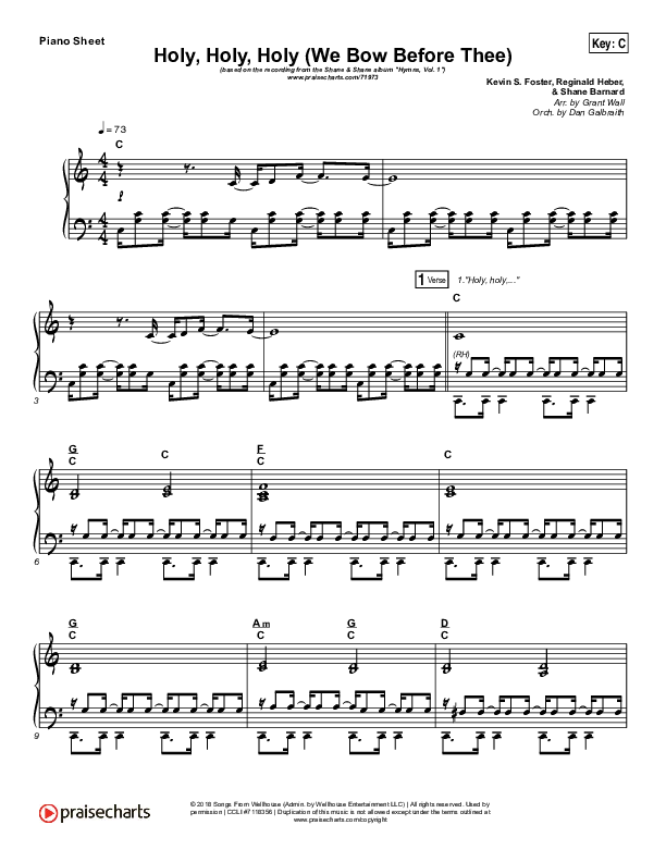 Holy Holy Holy (We Bow Before Thee) Piano Sheet (Shane & Shane / The Worship Initiative)