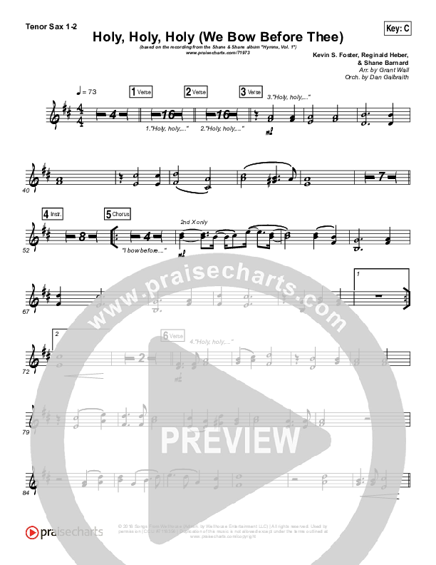Holy Holy Holy (We Bow Before Thee) Tenor Sax 1/2 (Shane & Shane / The Worship Initiative)