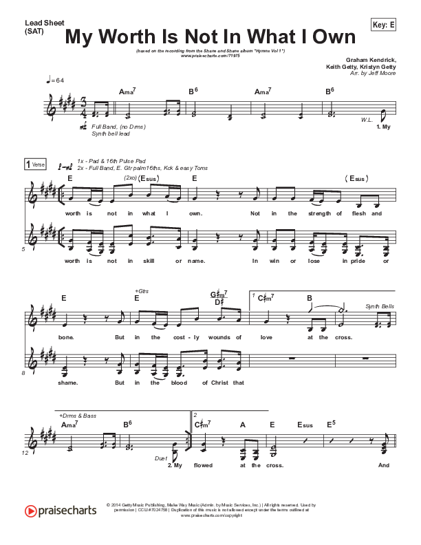My Worth Is Not In What I Own Lead Sheet (SAT) (Shane & Shane / The Worship Initiative)