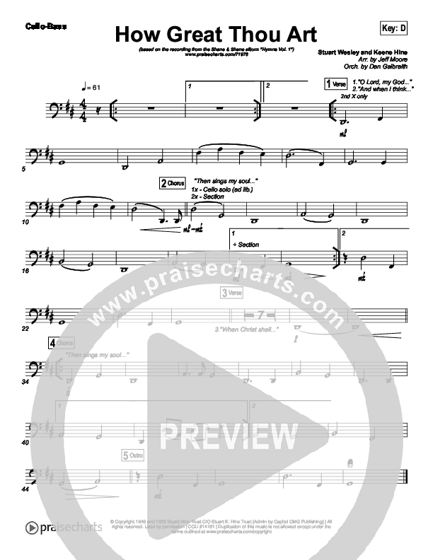 How Great Thou Art Cello/Bass (Shane & Shane / The Worship Initiative)