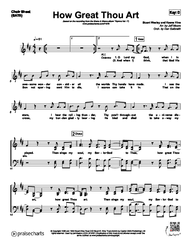 How Great Thou Art Choir Sheet (SATB) (Shane & Shane / The Worship Initiative)