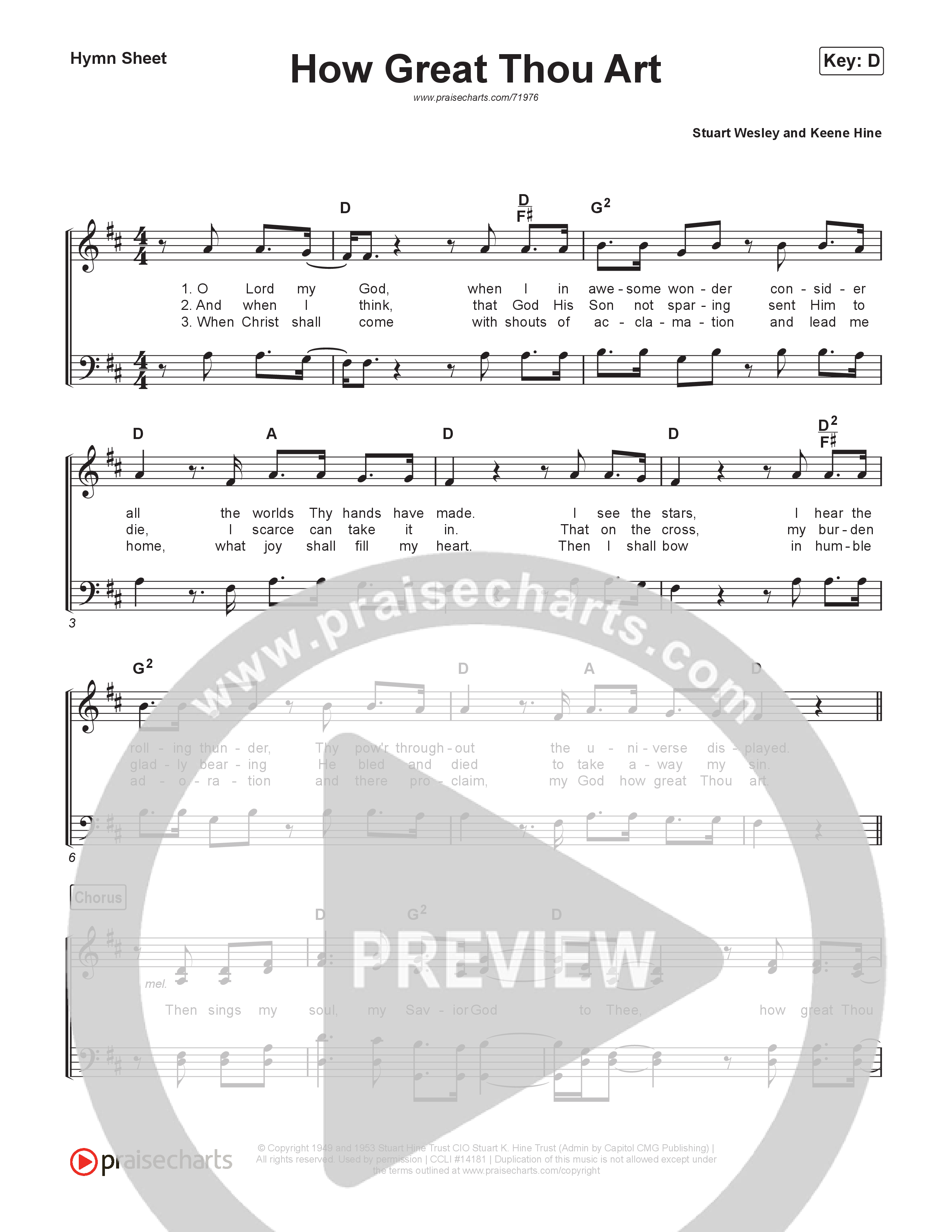 How Great Thou Art Hymn Sheet (Shane & Shane / The Worship Initiative)