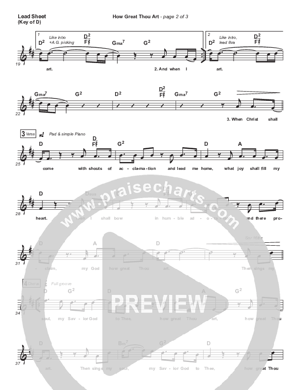 How Great Thou Art Lead Sheet (Mel) (Shane & Shane / The Worship Initiative)