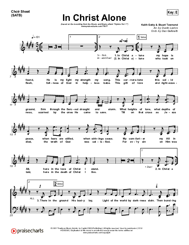 In Christ Alone Choir Sheet (SATB) (Shane & Shane / The Worship Initiative)