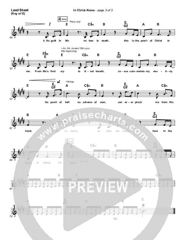 In Christ Alone Lead Sheet (Melody) (Shane & Shane / The Worship Initiative)