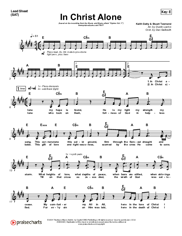 In Christ Alone Lead Sheet (SAT) (Shane & Shane / The Worship Initiative)