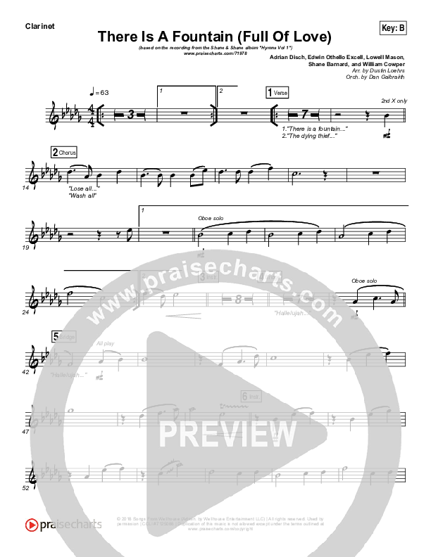 There Is A Fountain (Full Of Love) Clarinet (Shane & Shane / The Worship Initiative)