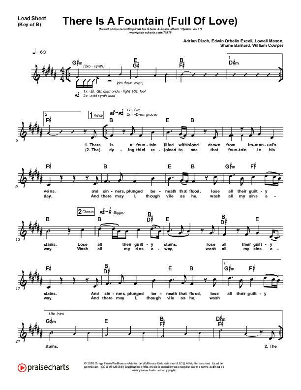 There Is A Fountain (Full Of Love) Lead Sheet (Melody) (Shane & Shane / The Worship Initiative)