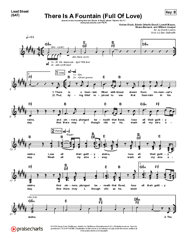 There Is A Fountain (Full Of Love) Lead Sheet (SAT) (Shane & Shane / The Worship Initiative)