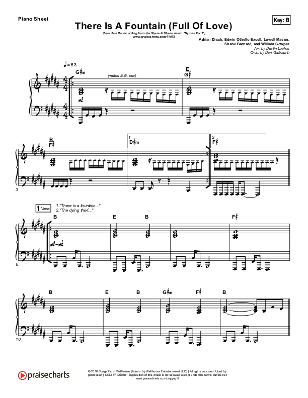 There Is A Fountain (Full Of Love) Piano Sheet (Shane & Shane / The Worship Initiative)