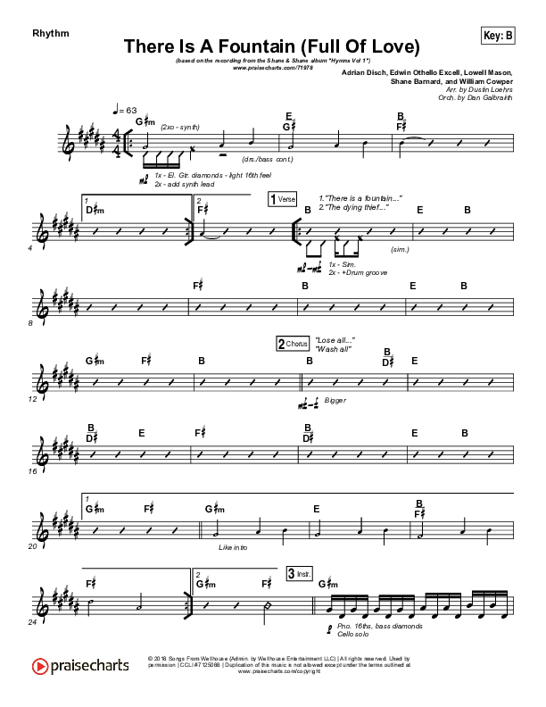 There Is A Fountain (Full Of Love) Rhythm Chart (Shane & Shane / The Worship Initiative)