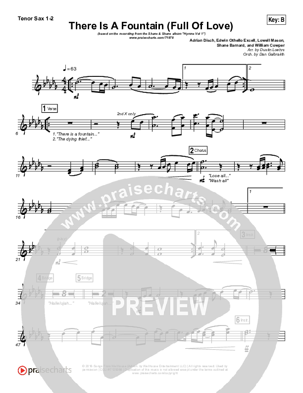 There Is A Fountain (Full Of Love) Tenor Sax 1/2 (Shane & Shane / The Worship Initiative)