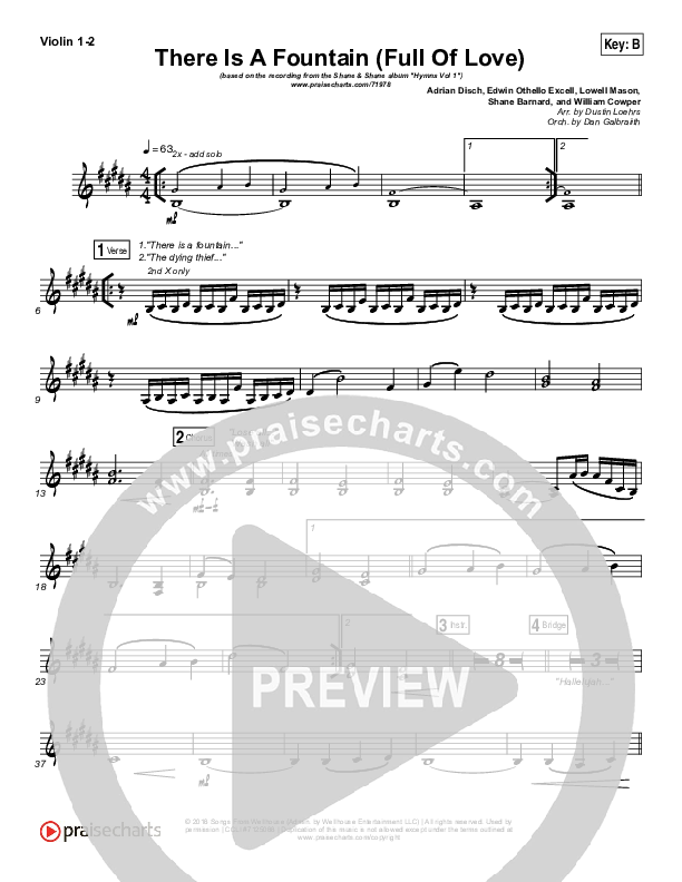 There Is A Fountain (Full Of Love) Violin 1/2 (Shane & Shane / The Worship Initiative)