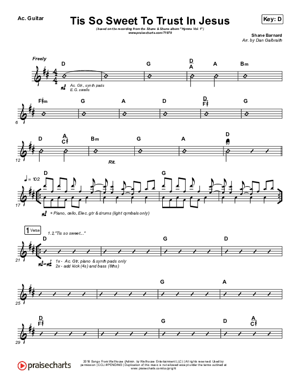 Tis So Sweet To Trust In Jesus Acoustic Guitar (Shane & Shane / The Worship Initiative)