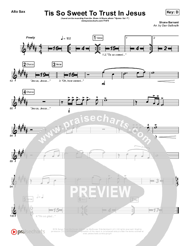 Tis So Sweet To Trust In Jesus Alto Sax (Shane & Shane / The Worship Initiative)