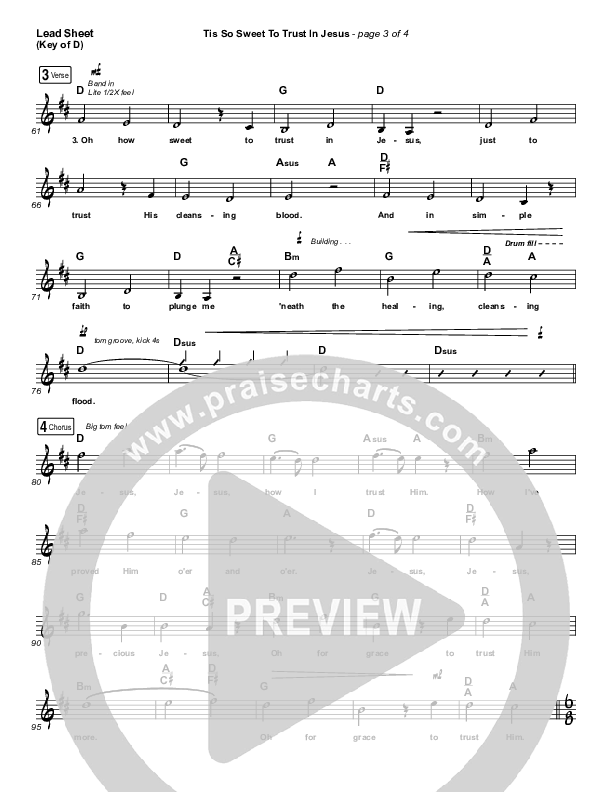 Tis So Sweet To Trust In Jesus Lead Sheet (Melody) (Shane & Shane / The Worship Initiative)