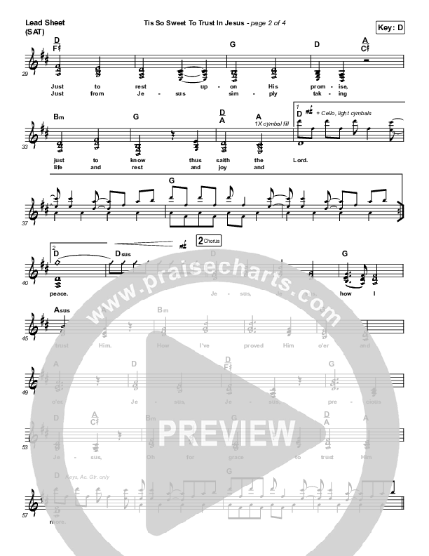Tis So Sweet To Trust In Jesus Lead Sheet (SAT) (Shane & Shane / The Worship Initiative)