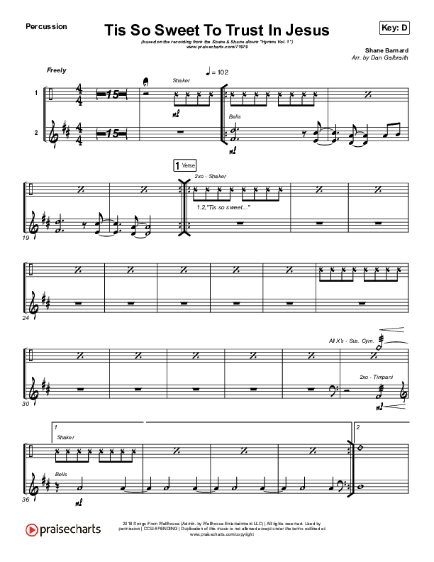 Tis So Sweet To Trust In Jesus Percussion (Shane & Shane / The Worship Initiative)