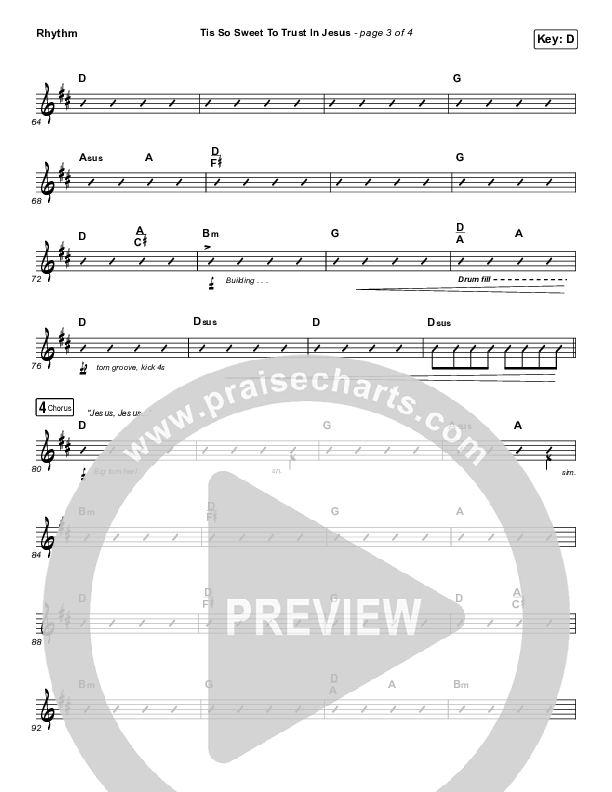Tis So Sweet To Trust In Jesus Rhythm Chart (Shane & Shane / The Worship Initiative)