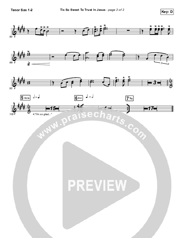 Tis So Sweet To Trust In Jesus Tenor Sax 1/2 (Shane & Shane / The Worship Initiative)