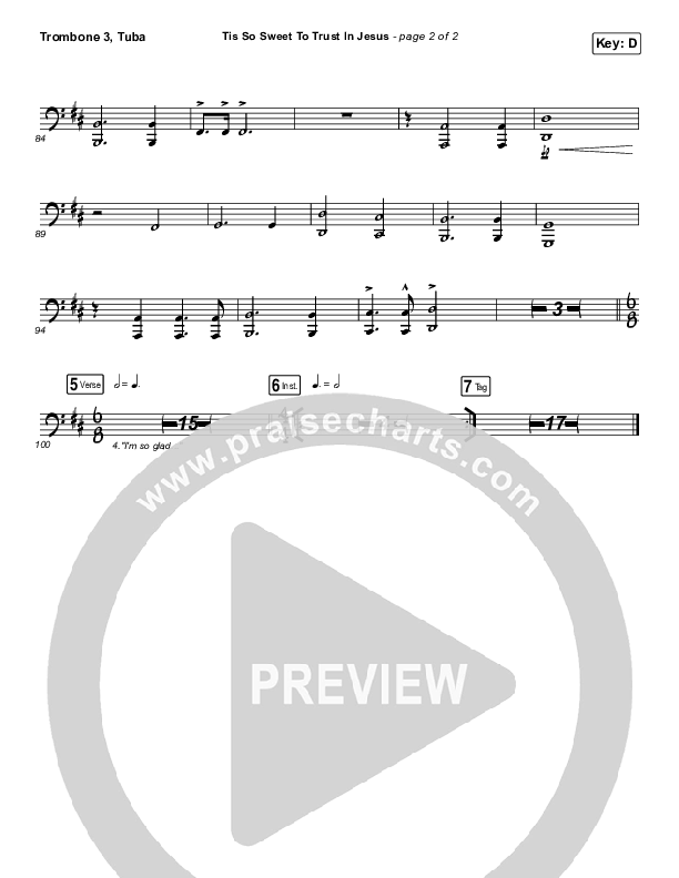 Tis So Sweet To Trust In Jesus Trombone 3/Tuba (Shane & Shane / The Worship Initiative)