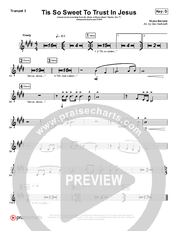 Tis So Sweet To Trust In Jesus Trumpet 3 (Shane & Shane / The Worship Initiative)