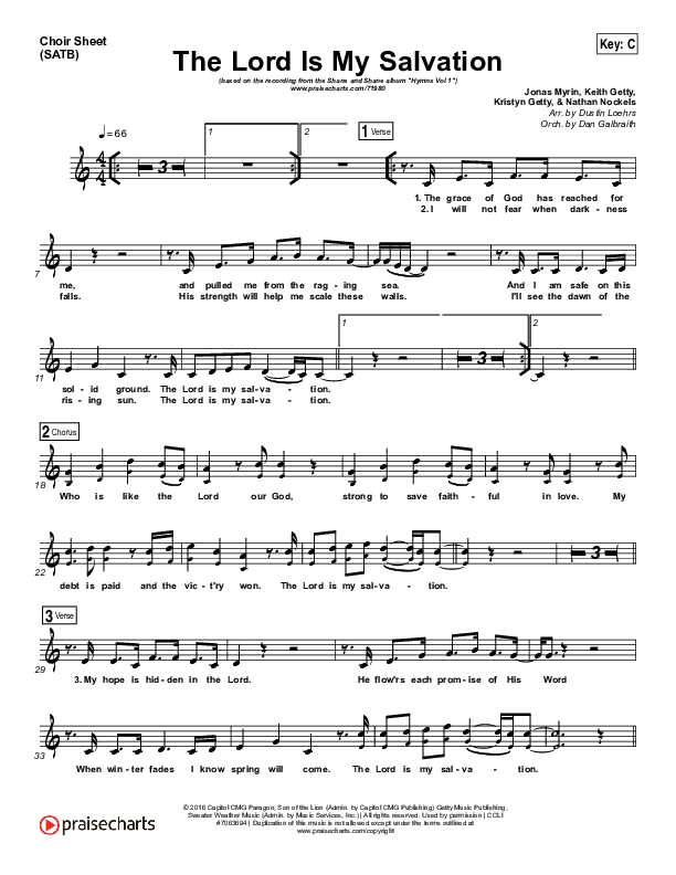 The Lord Is My Salvation Choir Sheet (SATB) (Shane & Shane / The Worship Initiative)