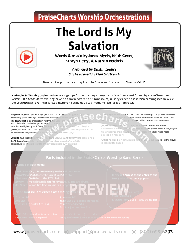 The Lord Is My Salvation Cover Sheet (Shane & Shane / The Worship Initiative)