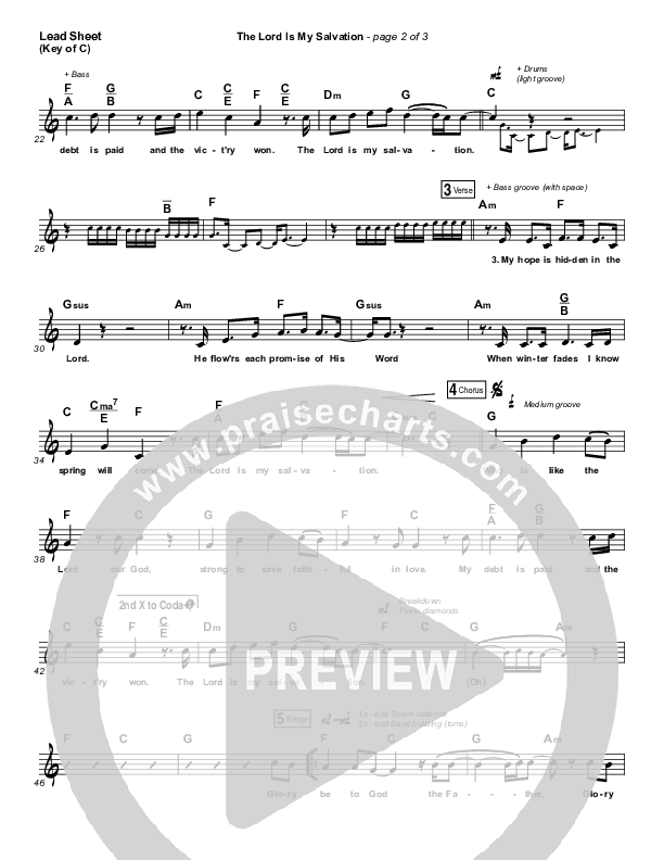 The Lord Is My Salvation Lead Sheet (Melody) (Shane & Shane / The Worship Initiative)
