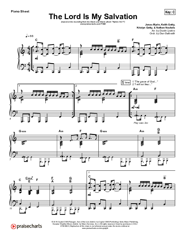 The Lord Is My Salvation Piano Sheet (Shane & Shane / The Worship Initiative)