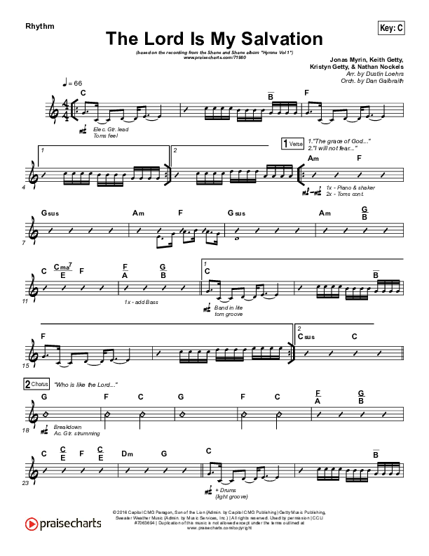 The Lord Is My Salvation Rhythm Chart (Shane & Shane / The Worship Initiative)