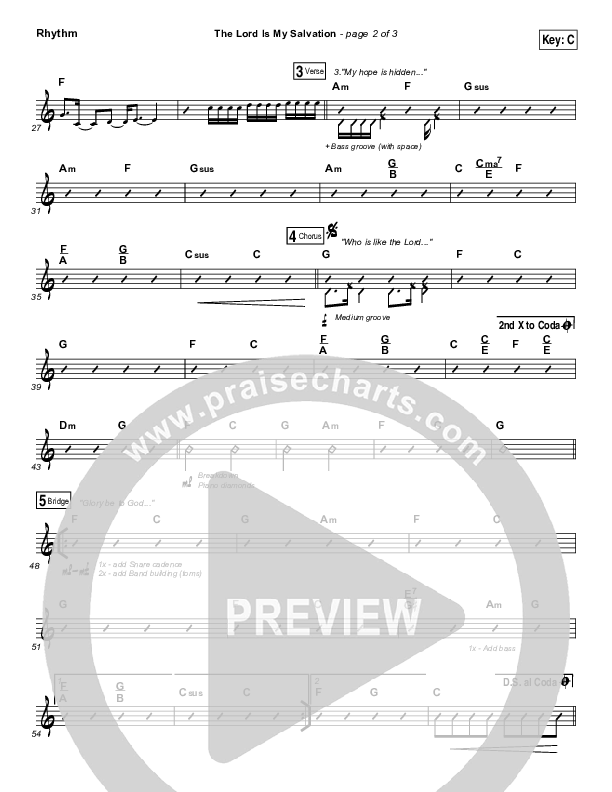The Lord Is My Salvation Rhythm Chart (Shane & Shane / The Worship Initiative)