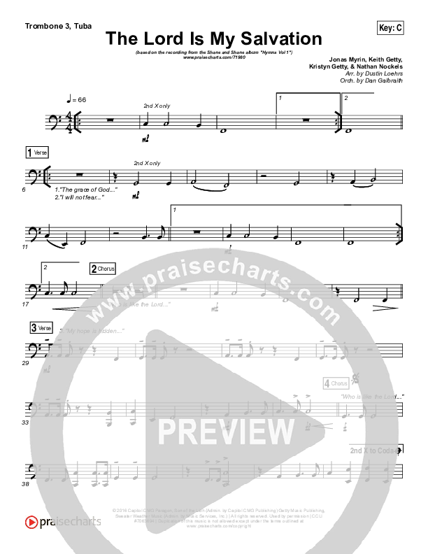 The Lord Is My Salvation Trombone 3/Tuba (Shane & Shane / The Worship Initiative)
