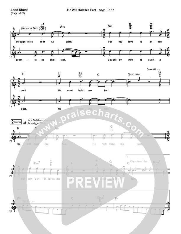He Will Hold Me Fast Lead Sheet (Melody) (Shane & Shane / The Worship Initiative)