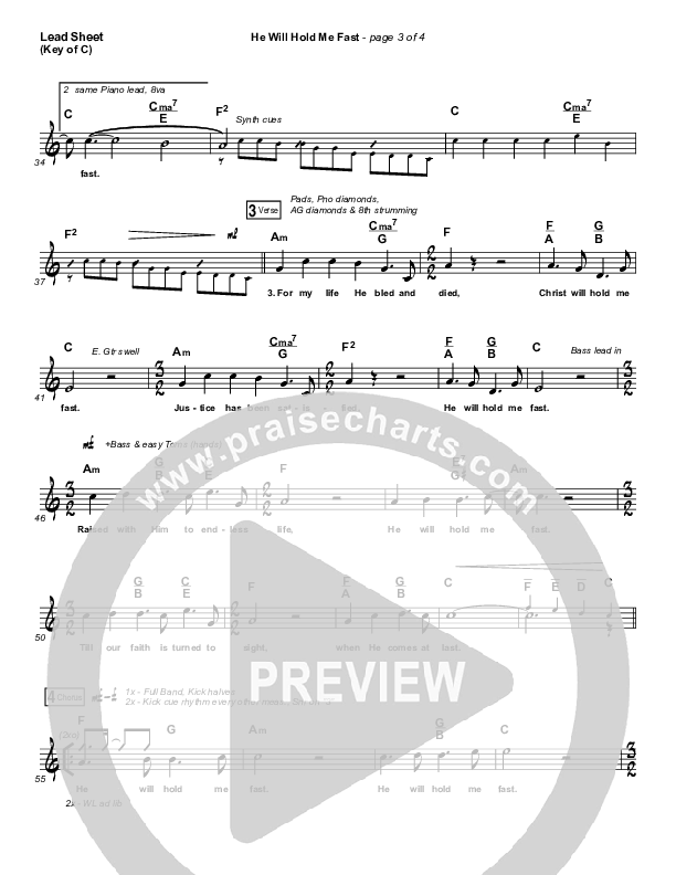 He Will Hold Me Fast Lead Sheet (Melody) (Shane & Shane / The Worship Initiative)