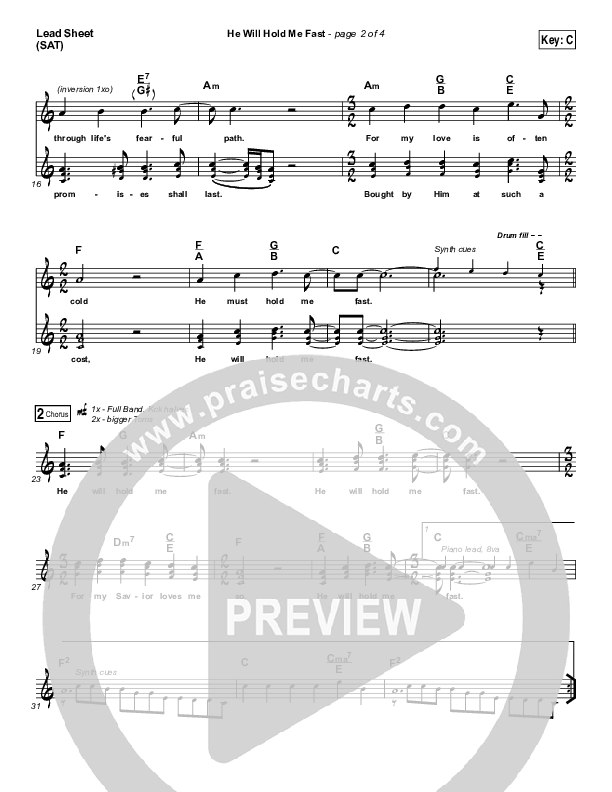 He Will Hold Me Fast Lead Sheet (SAT) (Shane & Shane / The Worship Initiative)