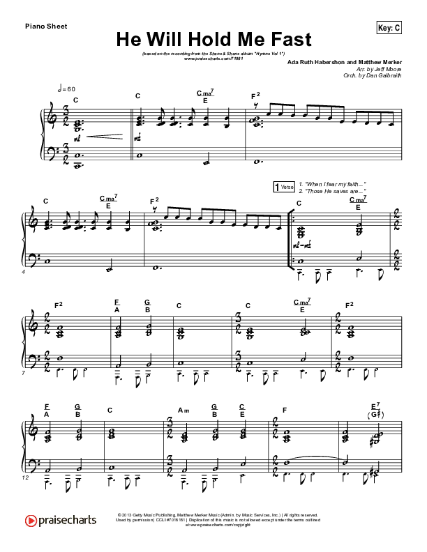 He Will Hold Me Fast Piano Sheet (Shane & Shane / The Worship Initiative)