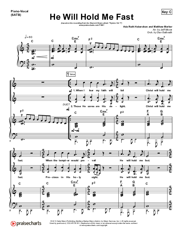 He Will Hold Me Fast Piano/Vocal (SATB) (Shane & Shane / The Worship Initiative)