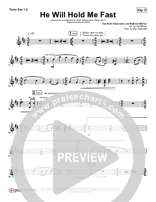 He Will Hold Me Fast Tenor Sax 1/2 (Shane & Shane / The Worship Initiative)