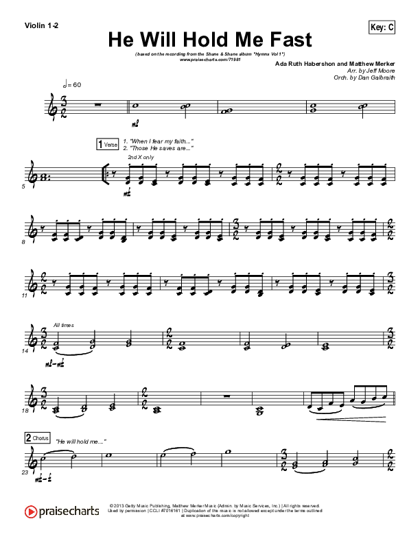 He Will Hold Me Fast Violin 1/2 (Shane & Shane / The Worship Initiative)