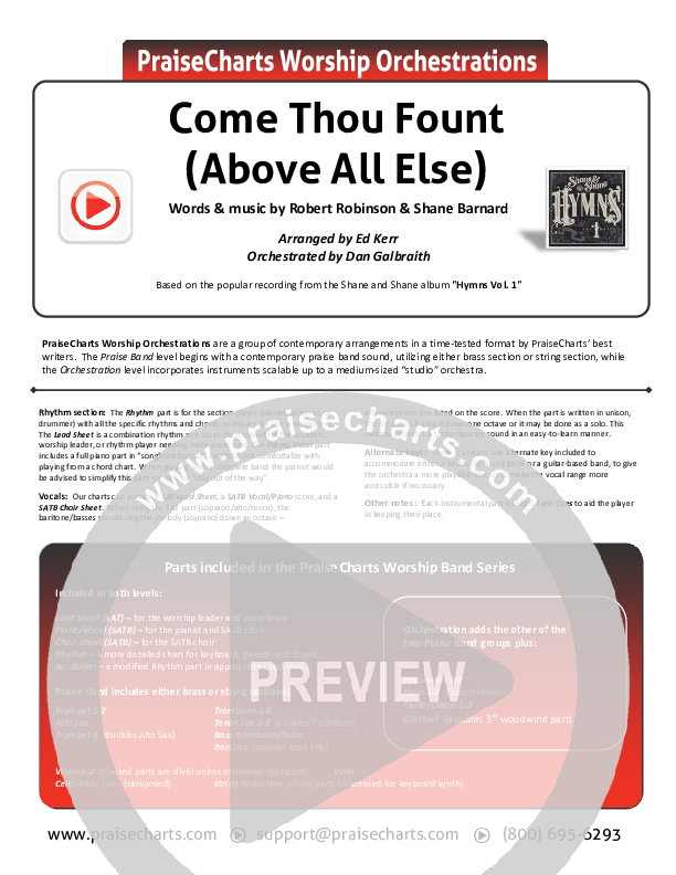 Come Thou Fount (Above All Else) Cover Sheet (Shane & Shane / The Worship Initiative)