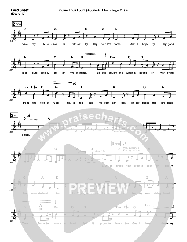 Come Thou Fount (Above All Else) Lead Sheet (Melody) (Shane & Shane / The Worship Initiative)