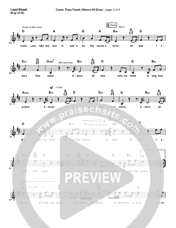 Come Thou Fount (Above All Else) Lead Sheet (Melody) (Shane & Shane / The Worship Initiative)