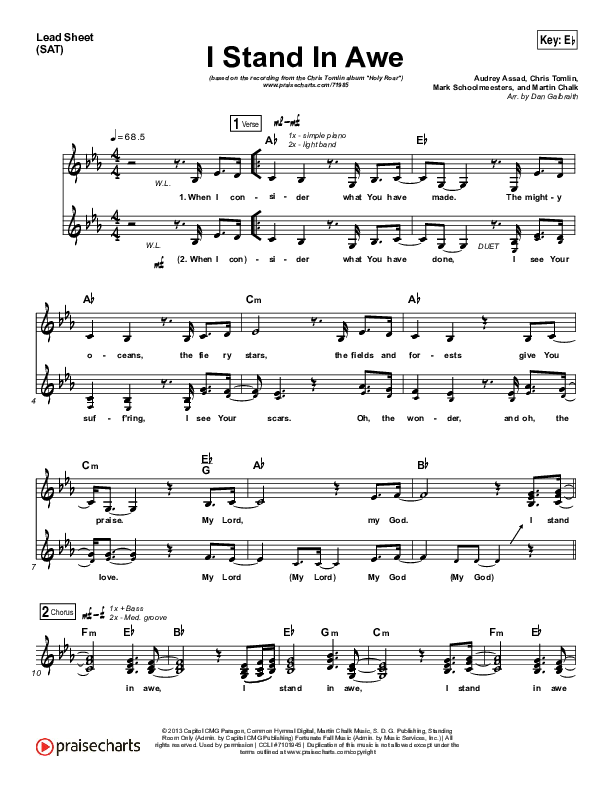 I Stand In Awe Lead Sheet (SAT) (Chris Tomlin / Nicole Serrano)