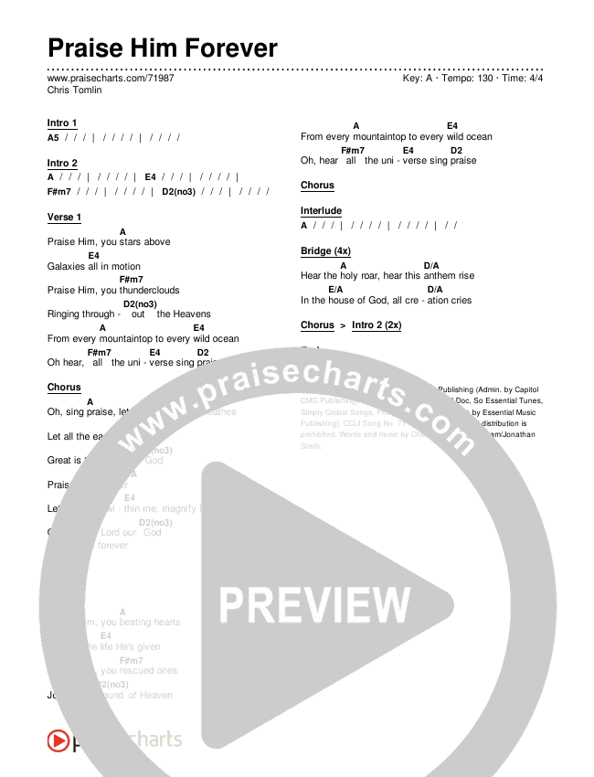 Praise Him Forever Chords & Lyrics (Chris Tomlin)