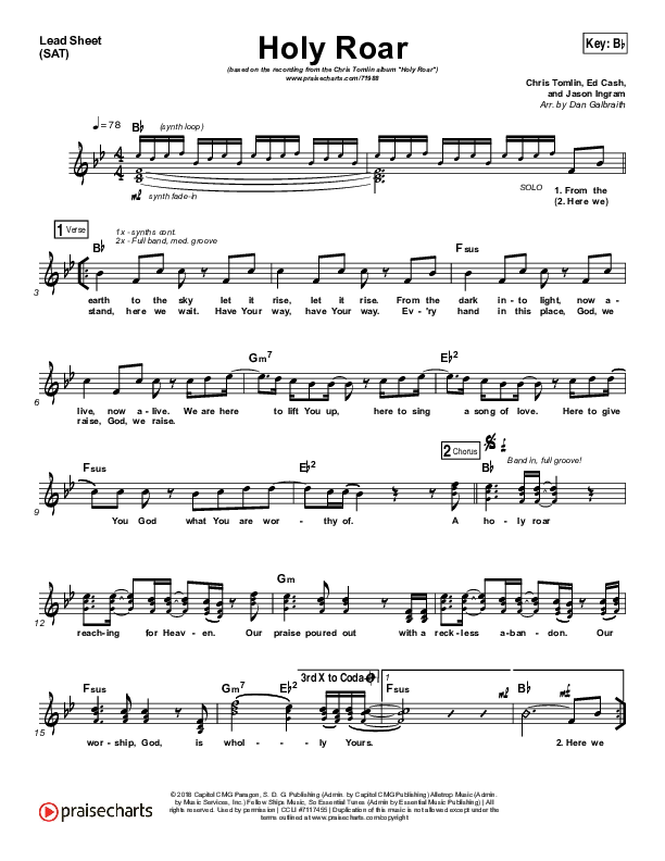 Holy Roar Lead Sheet (SAT) (Chris Tomlin)