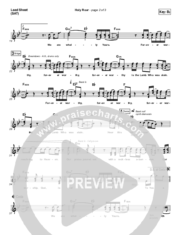 Holy Roar Lead Sheet (SAT) (Chris Tomlin)