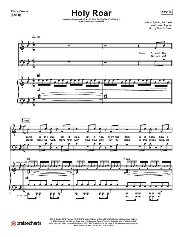 Holy Roar Piano/Vocal (SATB) (Chris Tomlin)