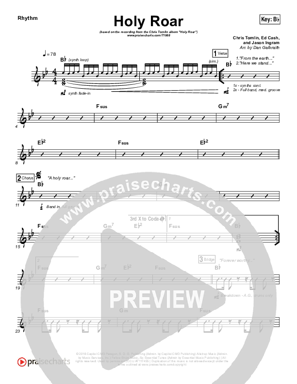 Holy Roar Rhythm Chart (Chris Tomlin)